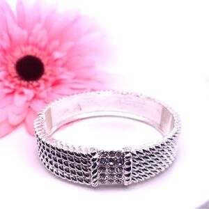 Silver Tone Hinge Bracelet with Crystals